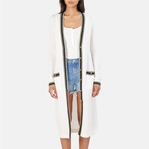 L'AGENCE Tinsley Black White Gold Sparkle Longline Cashmere Cardigan {$575} XS